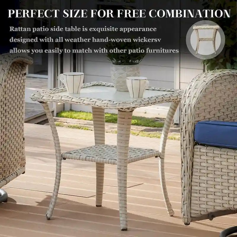 Outdoor Swivel Rocking Chairs Set of 3 - Light Beige