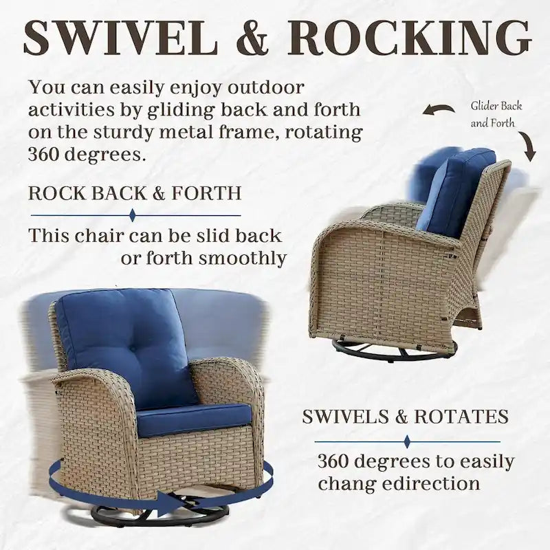 Outdoor Swivel Rocking Chairs Set of 3 - Light Beige