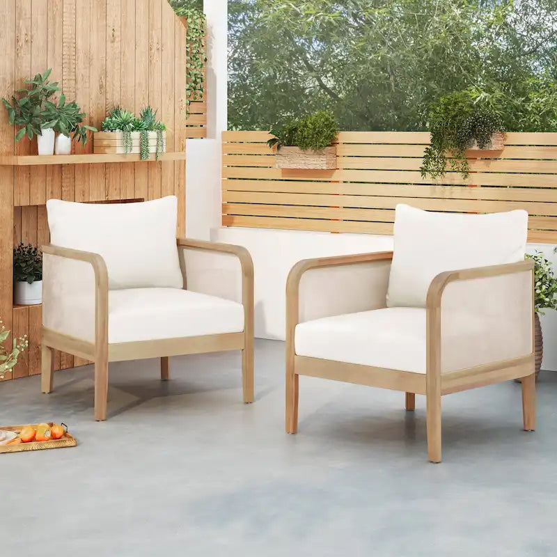 Linksy Modern Acacia Wood Outdoor Club Chair with Beige Cushions by Christopher Knight Home