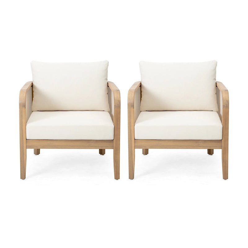 Linksy Modern Acacia Wood Outdoor Club Chair with Beige Cushions by Christopher Knight Home