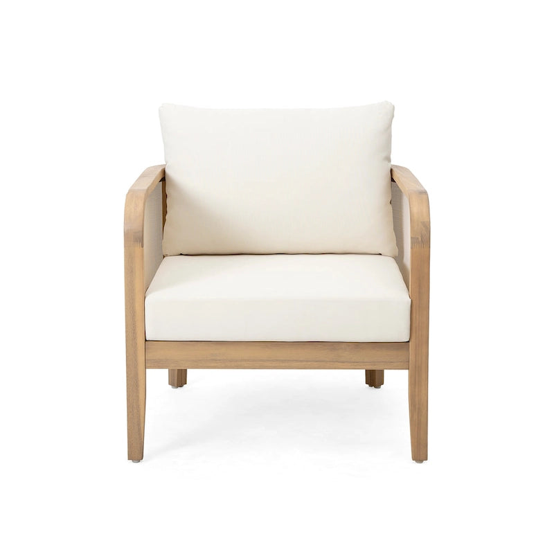 Linksy Modern Acacia Wood Outdoor Club Chair with Beige Cushions by Christopher Knight Home