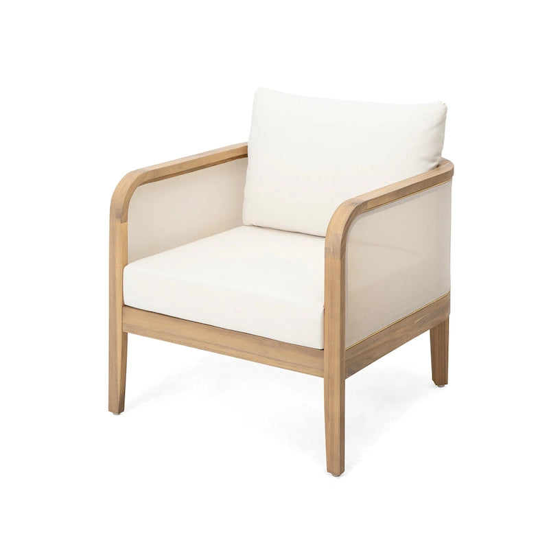 Linksy Modern Acacia Wood Outdoor Club Chair with Beige Cushions by Christopher Knight Home