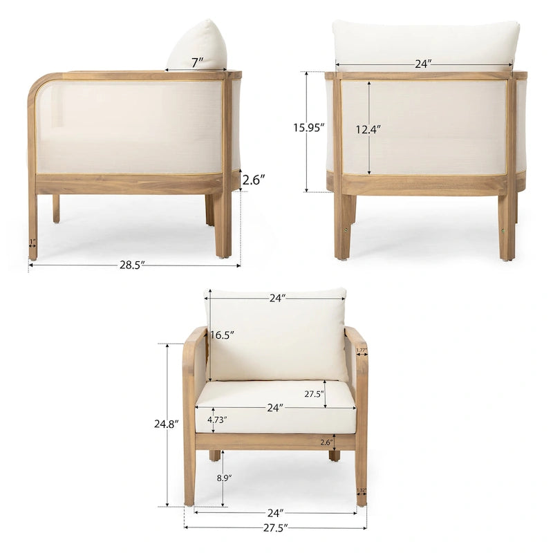Linksy Modern Acacia Wood Outdoor Club Chair with Beige Cushions by Christopher Knight Home