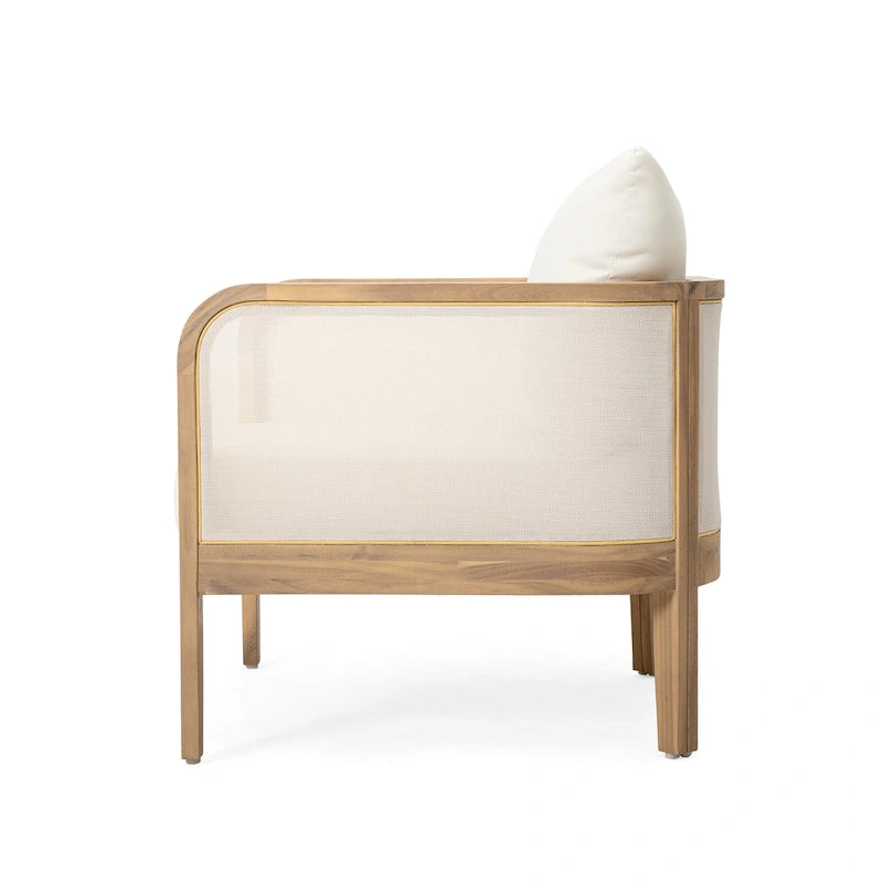 Linksy Modern Acacia Wood Outdoor Club Chair with Beige Cushions by Christopher Knight Home