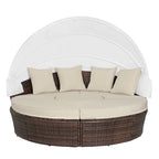 Ledel Wicker Outdoor Daybed 5-piece Sectional Sofa Set With Retractable Canopy and Cushions
