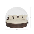 Ledel Wicker Outdoor Daybed 5-piece Sectional Sofa Set With Retractable Canopy and Cushions