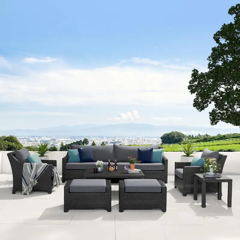 Deco 8 Piece Aluminum Outdoor Patio Sofa & Club Chair Set