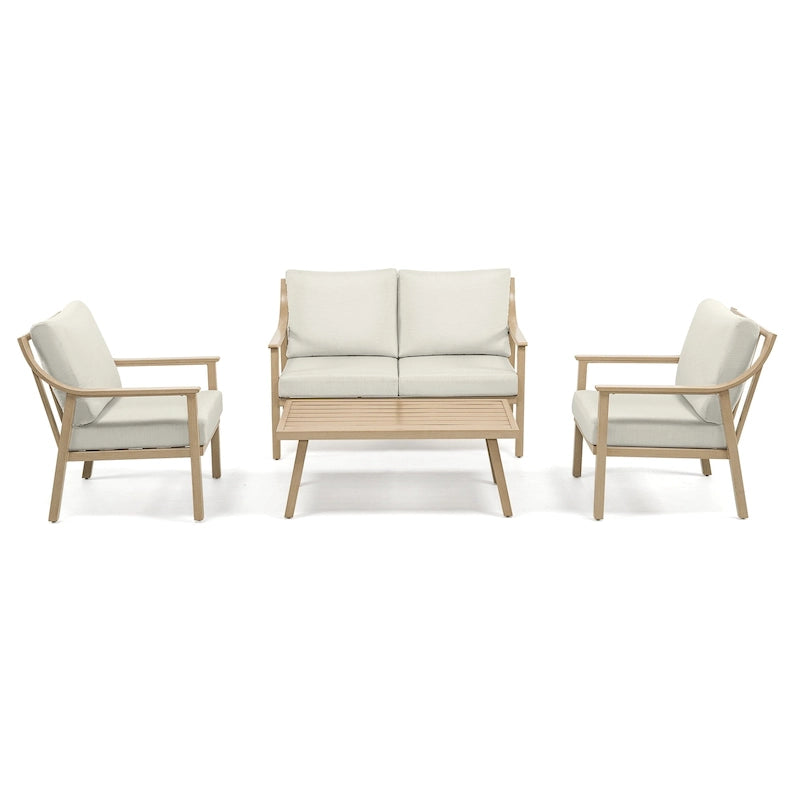 4-Piece Aluminum Patio Conversation Set with End Table and Cushions