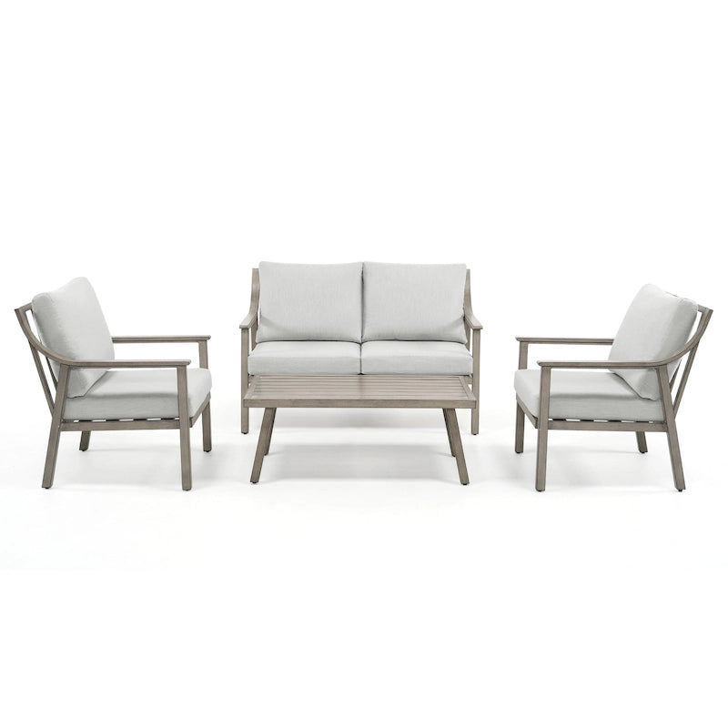 4-Piece Aluminum Patio Conversation Set with End Table and Cushions