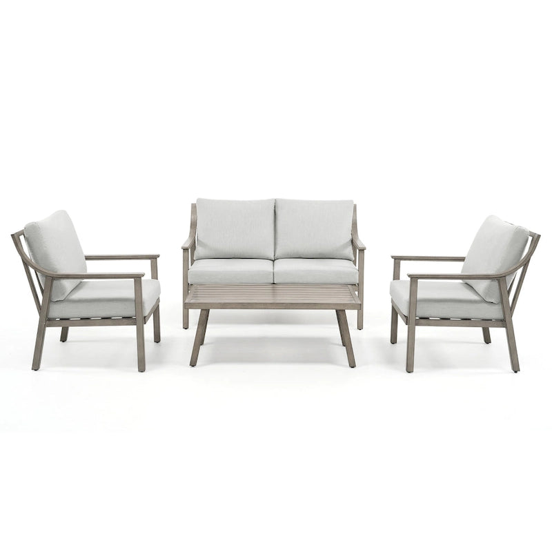 4-Piece Aluminum Patio Conversation Set with End Table and Cushions