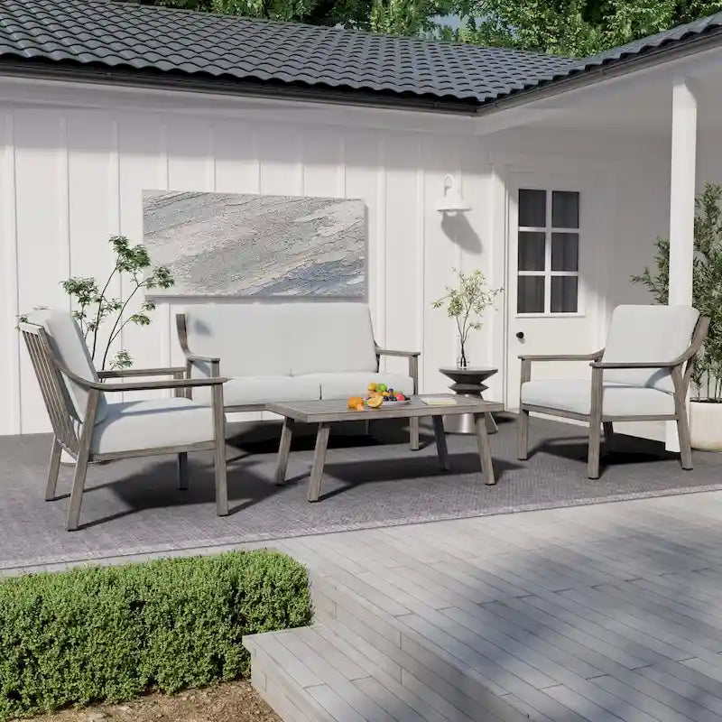 4-Piece Aluminum Patio Conversation Set with End Table and Cushions