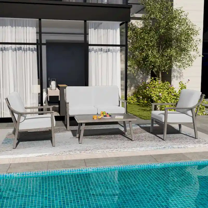 4-Piece Aluminum Patio Conversation Set with End Table and Cushions