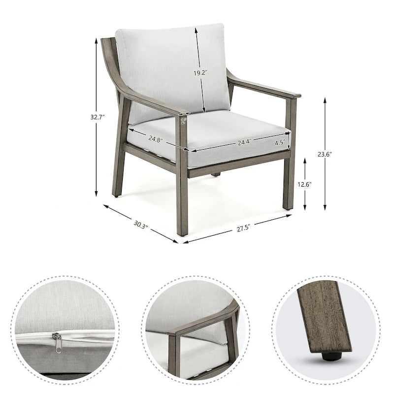 4-Piece Aluminum Patio Conversation Set with End Table and Cushions