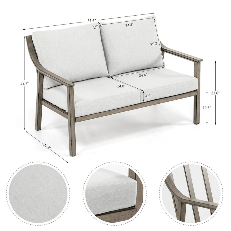 4-Piece Aluminum Patio Conversation Set with End Table and Cushions