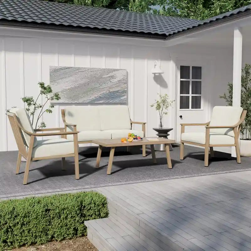 4-Piece Aluminum Patio Conversation Set with End Table and Cushions
