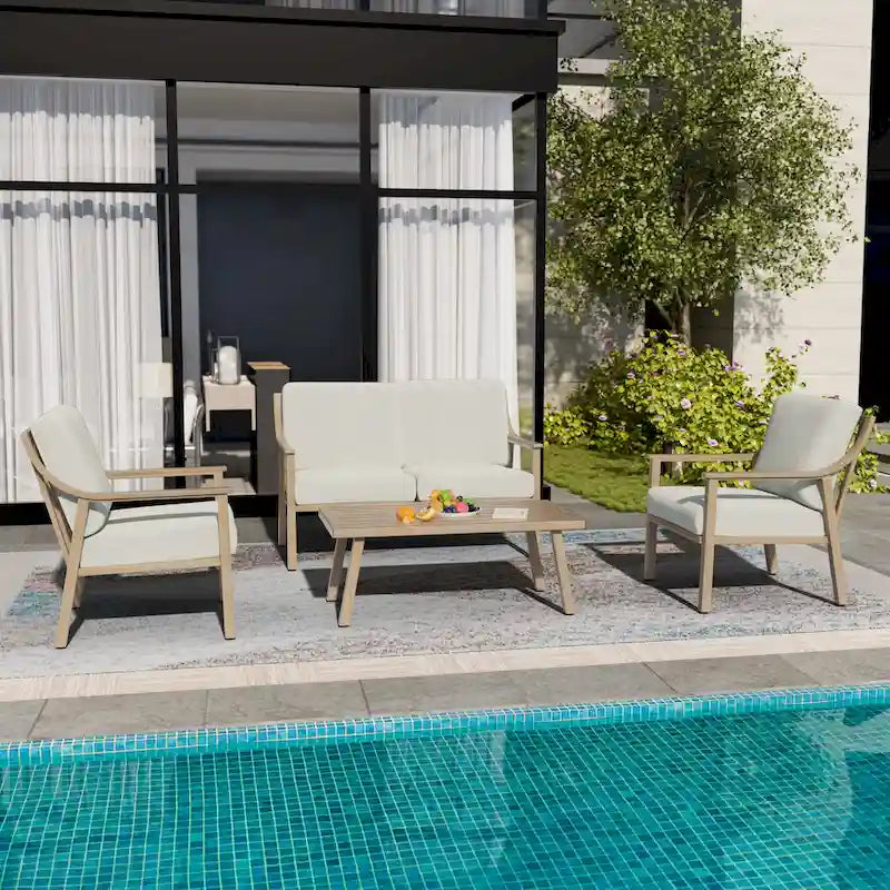4-Piece Aluminum Patio Conversation Set with End Table and Cushions