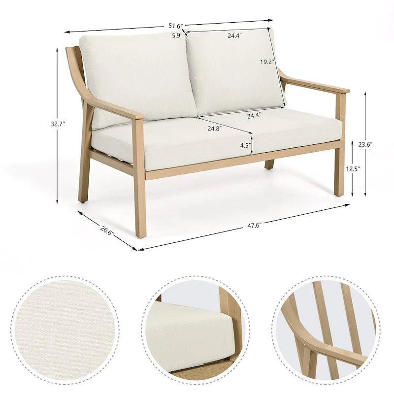 4-Piece Aluminum Patio Conversation Set with End Table and Cushions