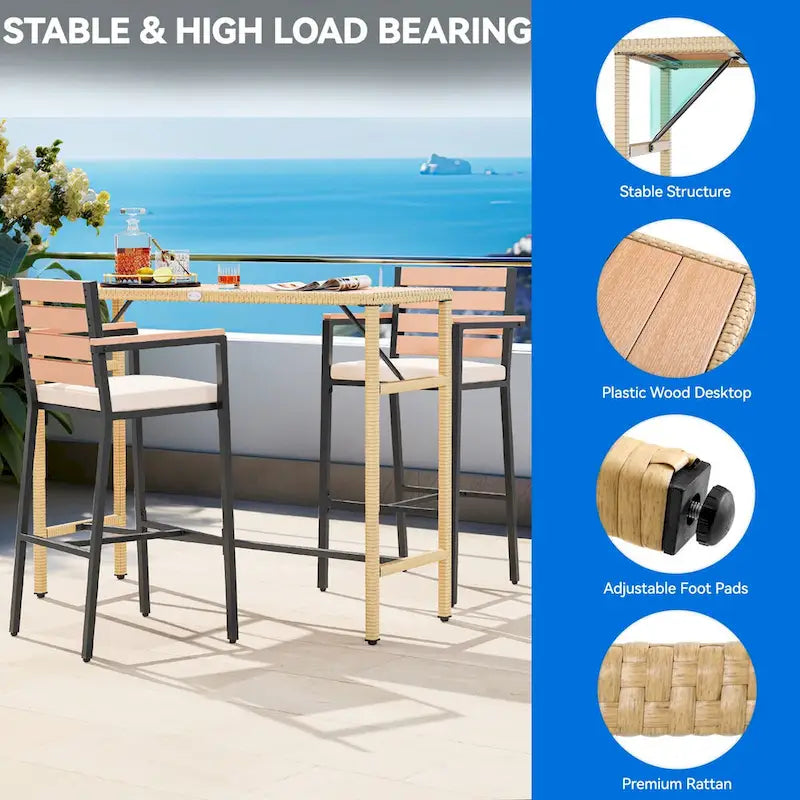 Moasis 3/5-Piece Outdoor Wicker Patio Bar Height Bistro Furniture Set