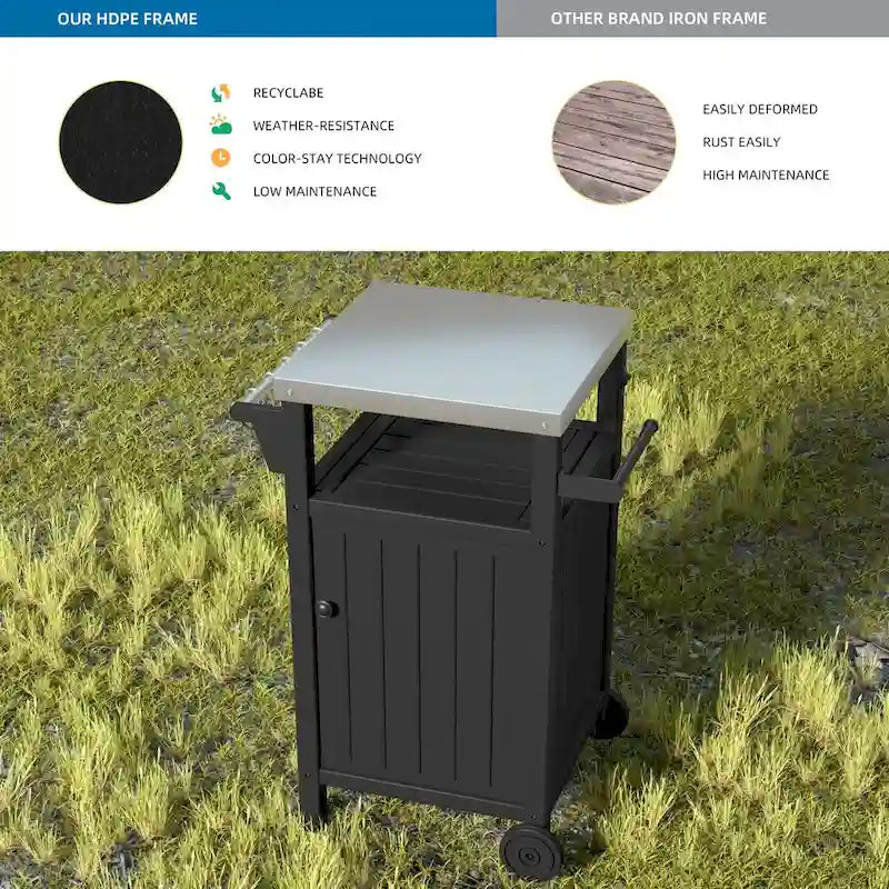 Outdoor Grilling Table with Storage,Stainless Steel Countertop Kitchen Island Cart,Outdoor Grill Table for BBQ,Patio