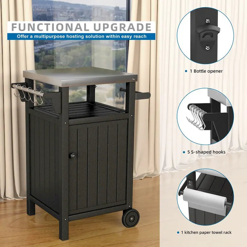Outdoor Grilling Table with Storage,Stainless Steel Countertop Kitchen Island Cart,Outdoor Grill Table for BBQ,Patio