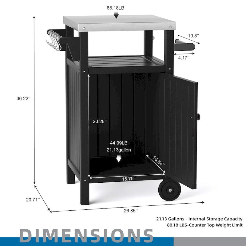 Outdoor Grilling Table with Storage,Stainless Steel Countertop Kitchen Island Cart,Outdoor Grill Table for BBQ,Patio