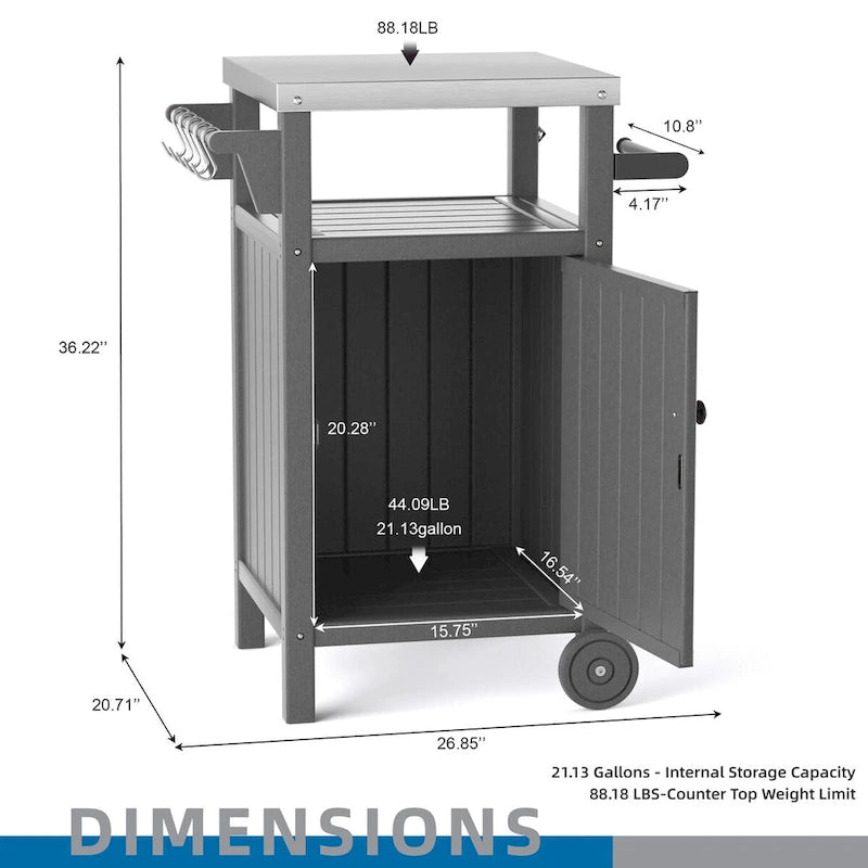 Outdoor Grilling Table with Storage,Stainless Steel Countertop Kitchen Island Cart,Outdoor Grill Table for BBQ,Patio