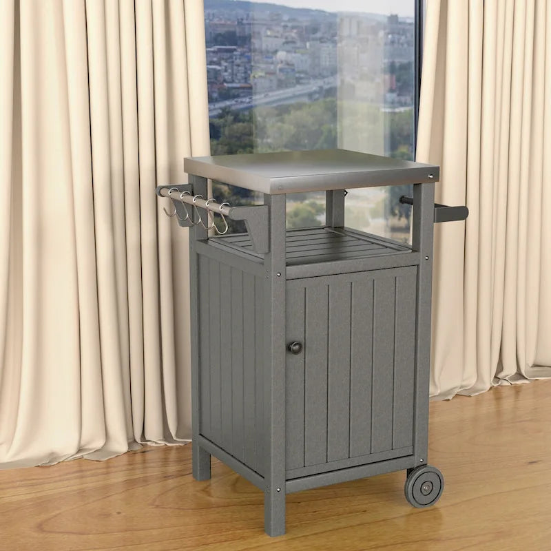 Outdoor Grilling Table with Storage,Stainless Steel Countertop Kitchen Island Cart,Outdoor Grill Table for BBQ,Patio