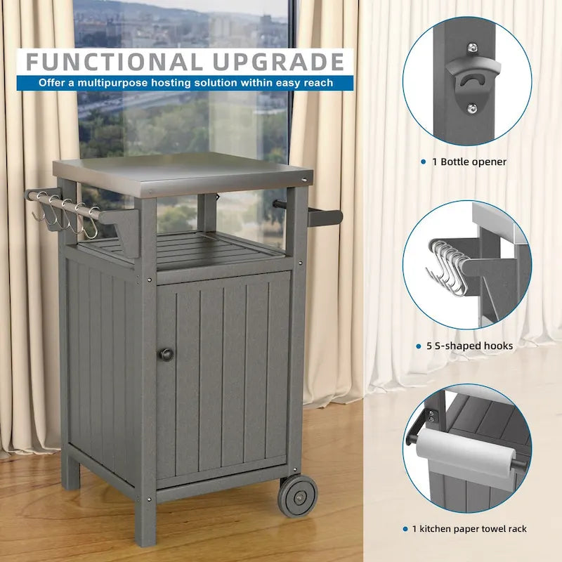 Outdoor Grilling Table with Storage,Stainless Steel Countertop Kitchen Island Cart,Outdoor Grill Table for BBQ,Patio