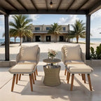 5 Pieces Patio Conversation Set with Wicker Cool Bar Table, Ottomans