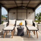 5 Pieces Patio Conversation Set with Wicker Cool Bar Table, Ottomans