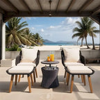 5 Pieces Patio Conversation Set with Wicker Cool Bar Table, Ottomans