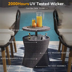 5 Pieces Patio Conversation Set with Wicker Cool Bar Table, Ottomans