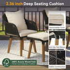5 Pieces Patio Conversation Set with Wicker Cool Bar Table, Ottomans