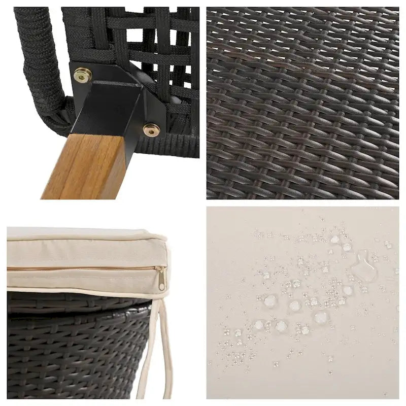 5 Pieces Patio Conversation Set with Wicker Cool Bar Table, Ottomans