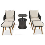 5 Pieces Patio Conversation Set with Wicker Cool Bar Table, Ottomans