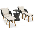 5 Pieces Patio Conversation Set with Wicker Cool Bar Table, Ottomans