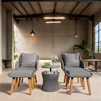 5 Pieces Patio Conversation Set with Wicker Cool Bar Table, Ottomans