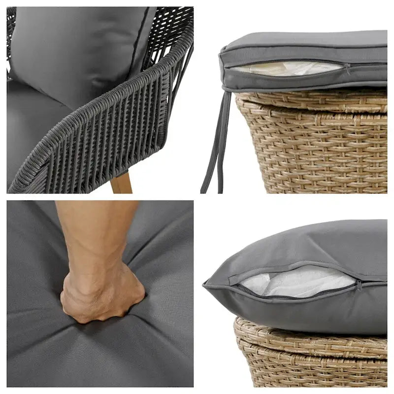 5 Pieces Patio Conversation Set with Wicker Cool Bar Table, Ottomans