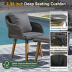 5 Pieces Patio Conversation Set with Wicker Cool Bar Table, Ottomans
