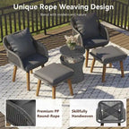 5 Pieces Patio Conversation Set with Wicker Cool Bar Table, Ottomans