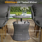 5 Pieces Patio Conversation Set with Wicker Cool Bar Table, Ottomans