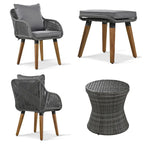 5 Pieces Patio Conversation Set with Wicker Cool Bar Table, Ottomans