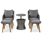 5 Pieces Patio Conversation Set with Wicker Cool Bar Table, Ottomans