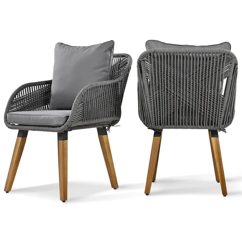 5 Pieces Patio Conversation Set with Wicker Cool Bar Table, Ottomans
