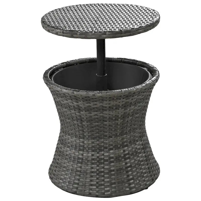 5 Pieces Patio Conversation Set with Wicker Cool Bar Table, Ottomans