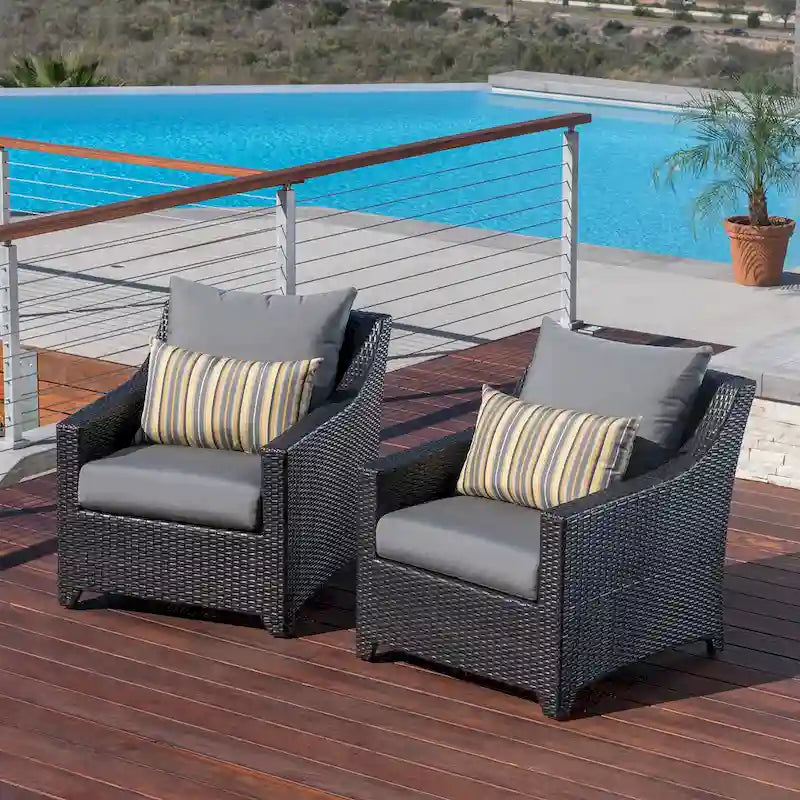 Deco 2 Piece Sunbrella Outdoor Patio Club Chairs - 30W x 33D x 32H