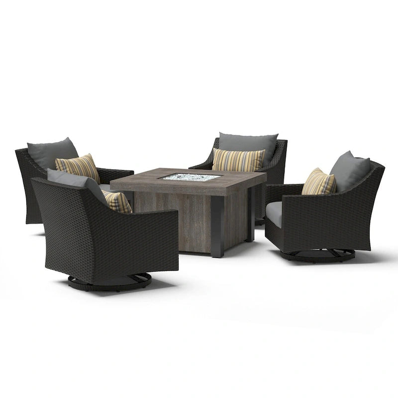 Deco 5 Piece Sunbrella Outdoor Patio Motion Fire Chat Set