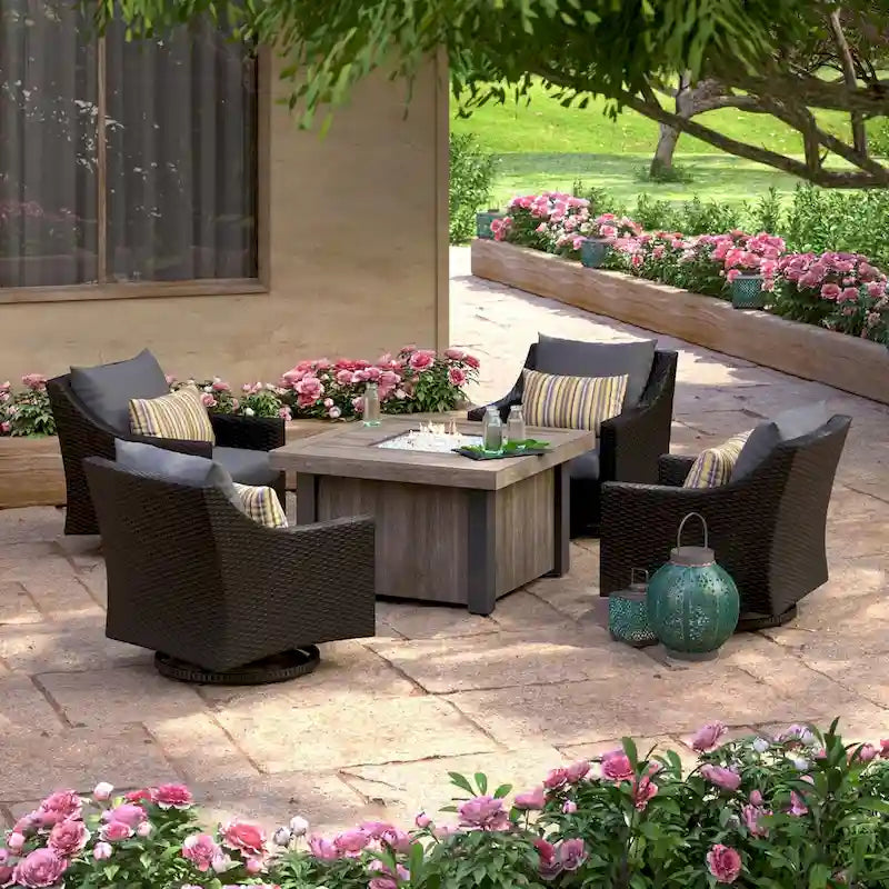 Deco 5 Piece Sunbrella Outdoor Patio Motion Fire Chat Set