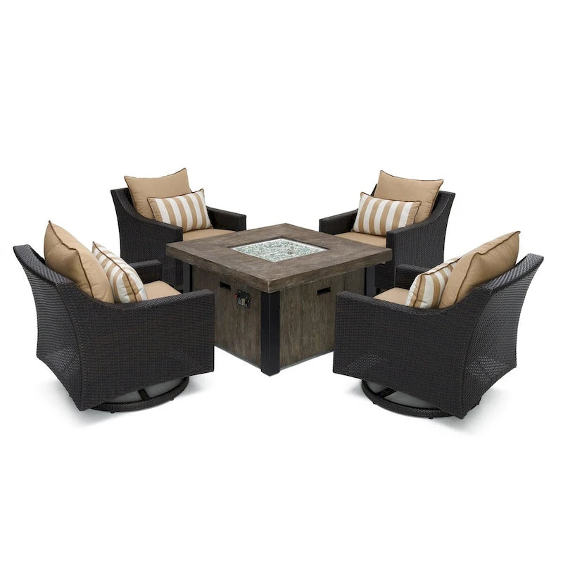 Deco 5 Piece Sunbrella Outdoor Patio Motion Fire Chat Set