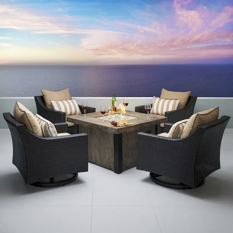 Deco 5 Piece Sunbrella Outdoor Patio Motion Fire Chat Set